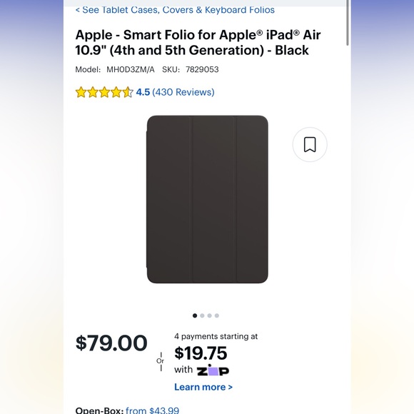 Apple - Smart Folio for Apple® iPad® Air 10.9" (4th and 5th Generation) - Black - Picture 1 of 3